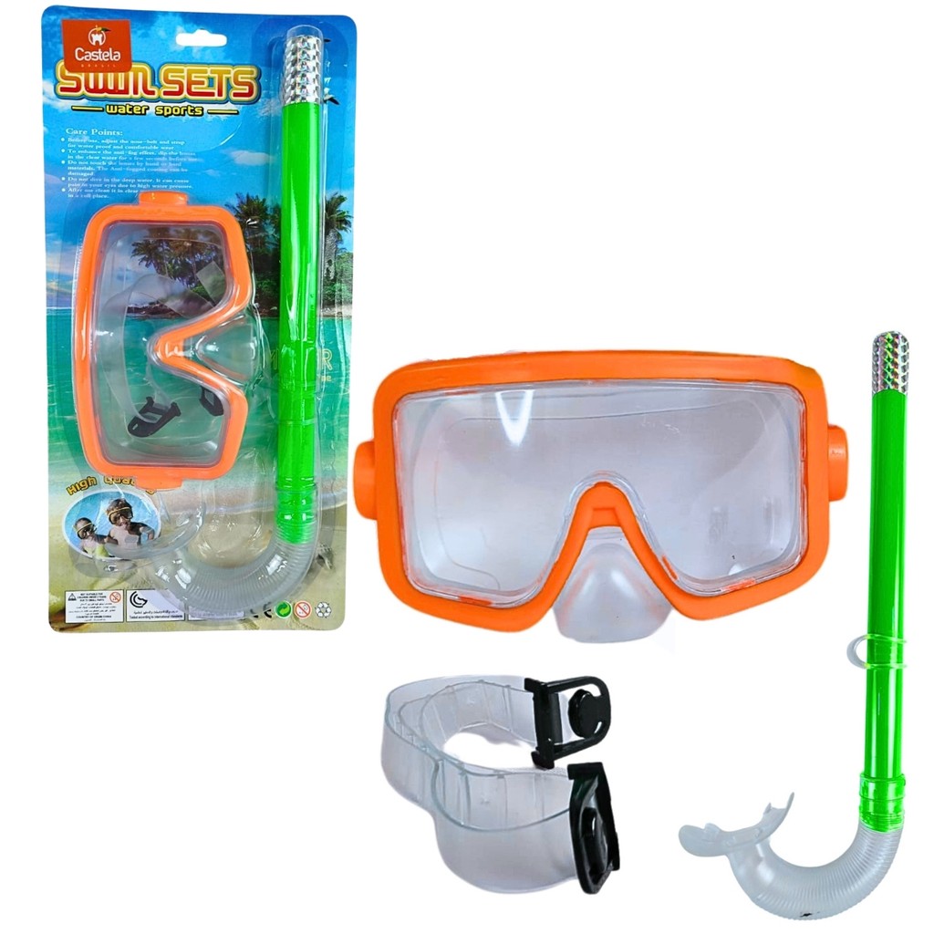 Kit Mergulho Infantil Snorkel Laranja Verde Piscina Castela