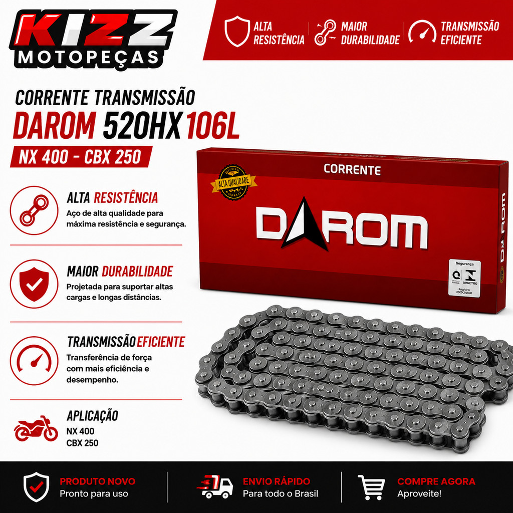 Corrente Transmissao Darom 520hx106l Nx 400 - Cbx 250