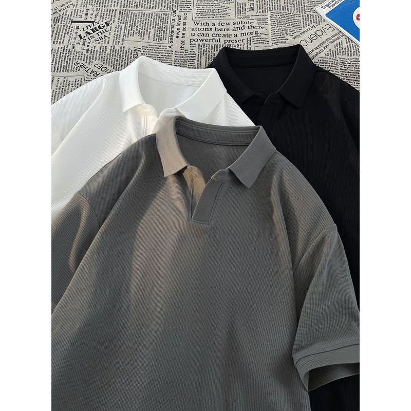 Camisa polo polo de manga curta masculina verão americano Retro Street Wear camiseta Puffer bonito All-Match pesado H