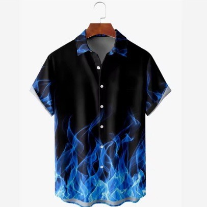 Camisa masculina Flame 3D à moda antiga verão moda chama camisa masculina verão manga curta