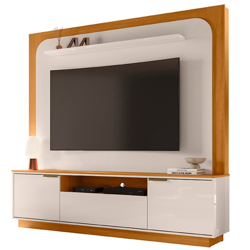 Estante Home Theater para Tv de até 75" 2 Portas Rio Cinamomo/Off White