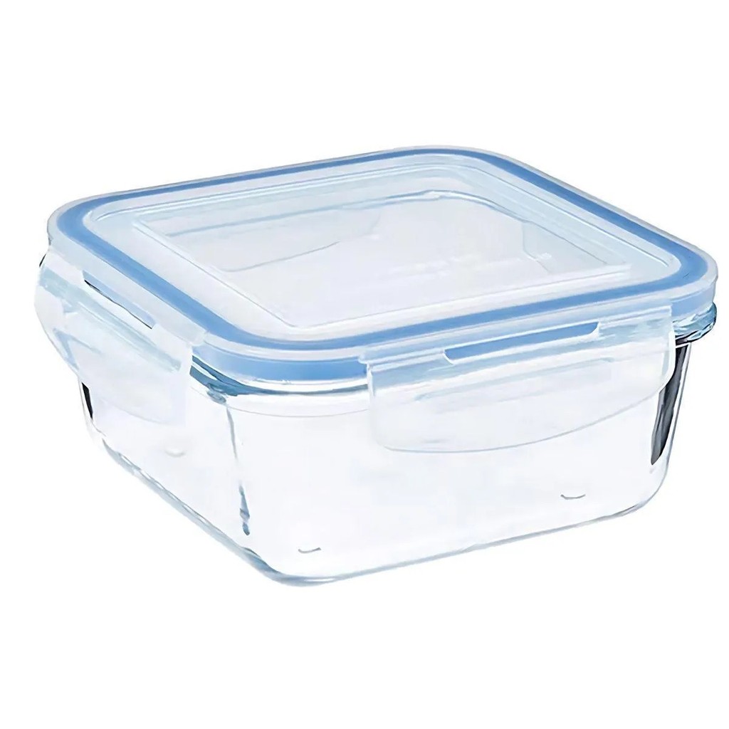 Pote Vidro Quadrado 1050ml Hermético 4 Travas Marmita Tigela Micro-ondas Freezer Geladeira Armazenar Mantimento Comida