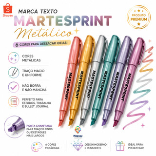 Marca Texto Metálico Masterprint 6 Cores - Planner, Lettering e Bullet Journal