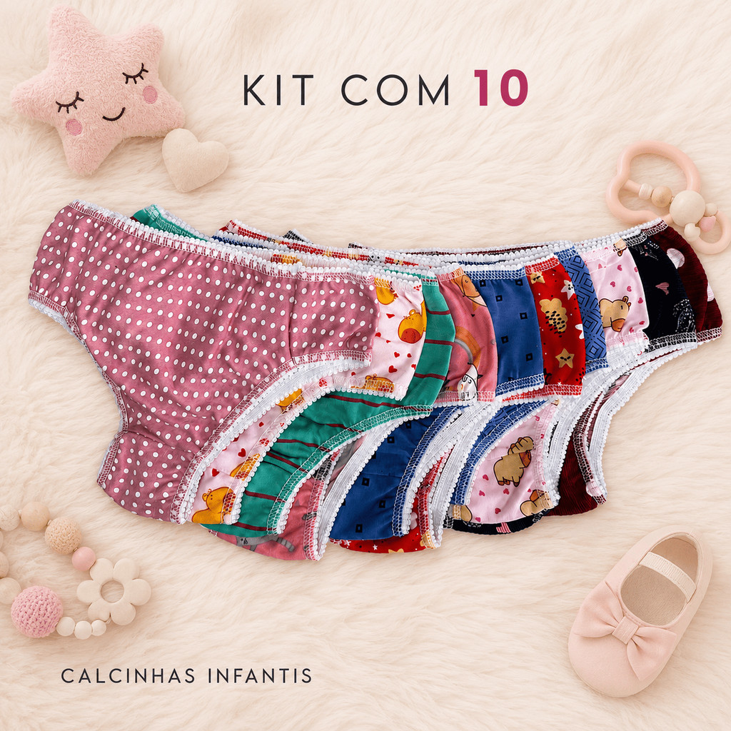 Kit 5 ou 10 Calcinha Infantil Juvenil Menina Moça Malha Confortável Macia Dia a Dia