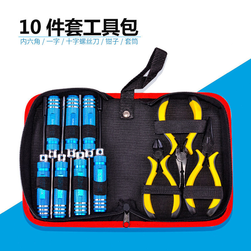 Ferramentas para modelos RC: Kit de ferramentas de 10 peças com chave hexagonal, chave de fenda, chave de cabeça plana, 