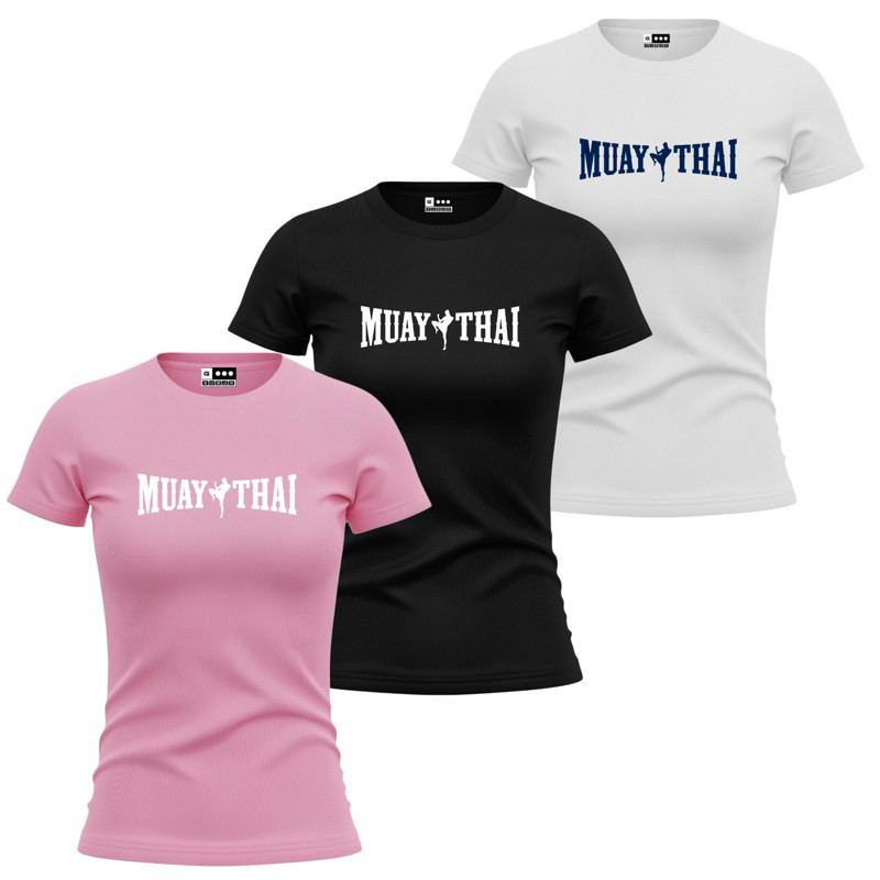 Kit Com 3 Camisetas MUAY THAI Baby Look Feminino Academia MMA T-Shirt Dry Fit Esportivo