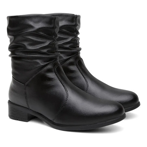 Bota Feminina Botinha Sluch Enrrugada Salto Baixo Confortavel Leve Moderna