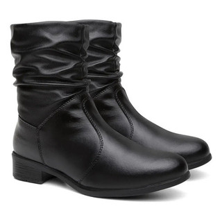 Bota Feminina Botinha Sluch Enrrugada Salto Baixo Confortavel Leve Moderna