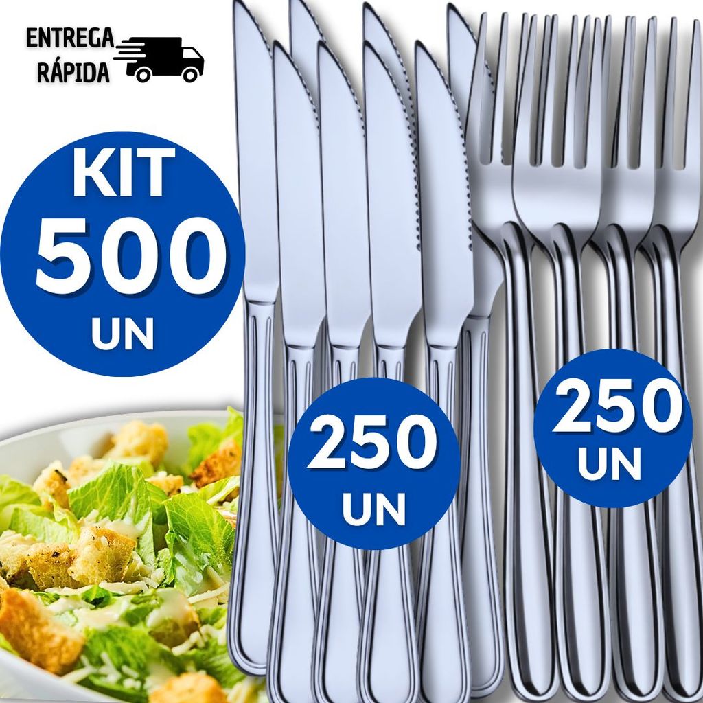 Kit 500 Talheres Inox 250 Facas 250 Garfos Cozinha Restaurante Buffet Casa Resistência Lojista Copa Qualidade Utilidades