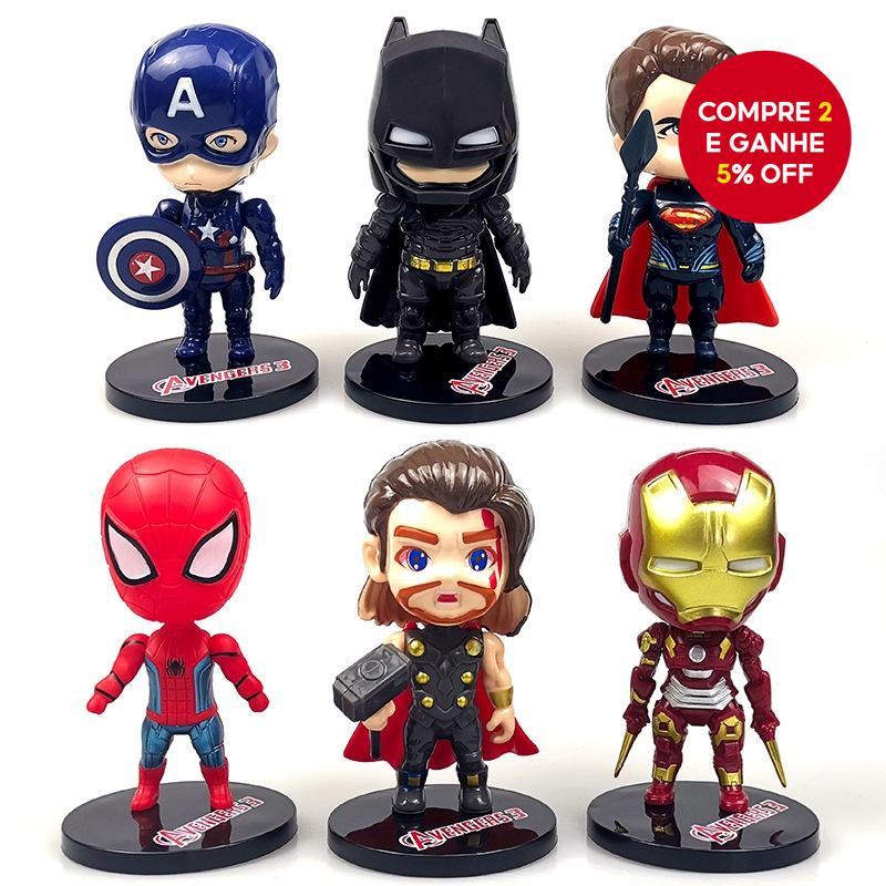 6 peças de decoração para bolo de aniversário dos Vingadores, incluindo Homem-Aranha, Batman e Homem de Ferro.