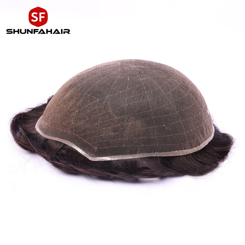 Pedaço de cabelo masculino pronto estoque renda completa renda completa tecido à mão peruca de comércio exterior de cabe