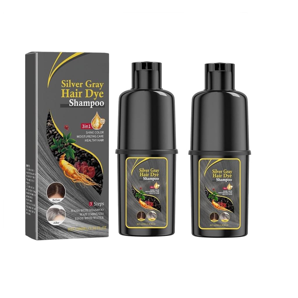 2PCS Gray Hair Dye Shampoo, 3 in 1 Long Lasting Natural Ingredients 2 Packs Hair Dye Shampoo for Women and Men ZMJ0