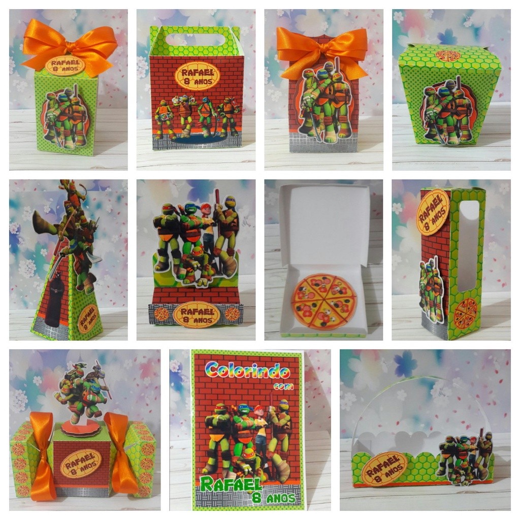 Kit caixinhas 3D lembrancinha personalizada Tartarugas Ninjas Aniversario Festa Infantil