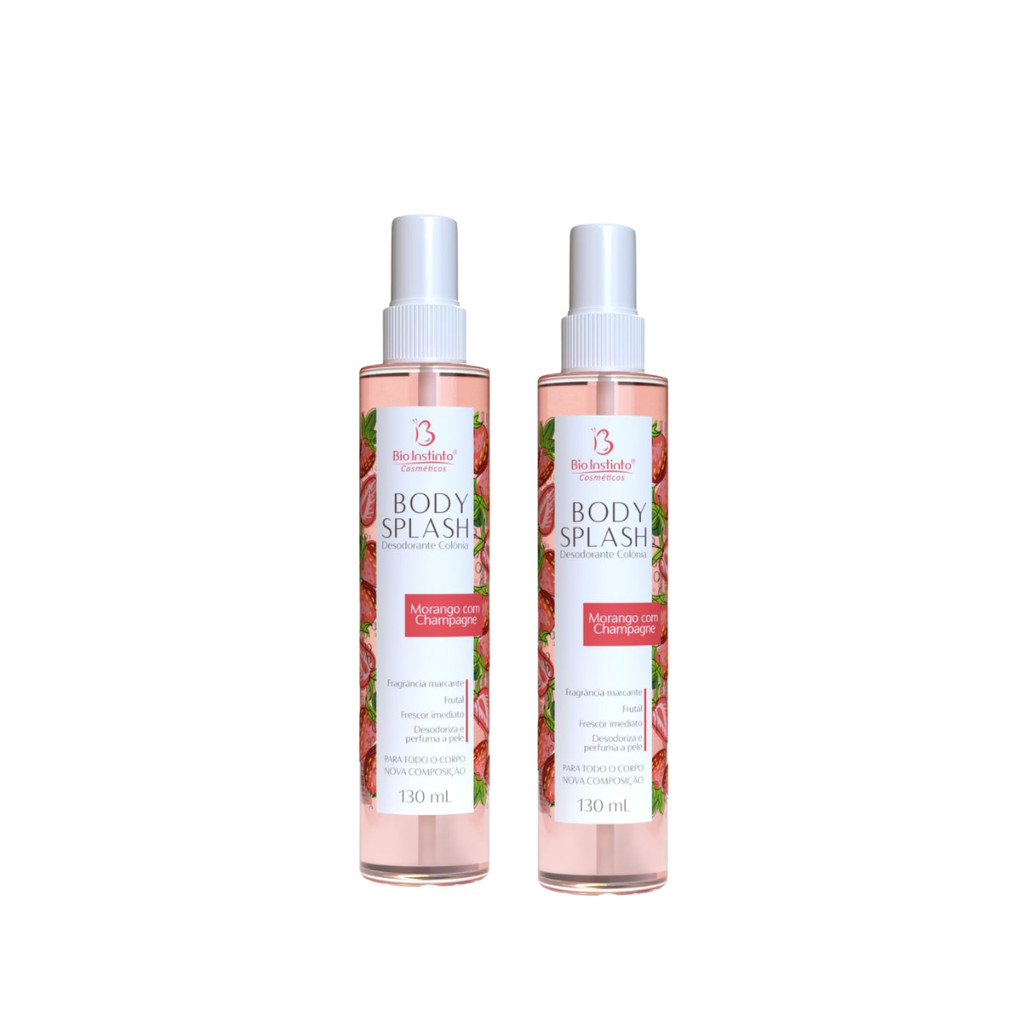 Kit 2 Body Splash Morango Com Champagne 130ml Colônia Bio Instinto