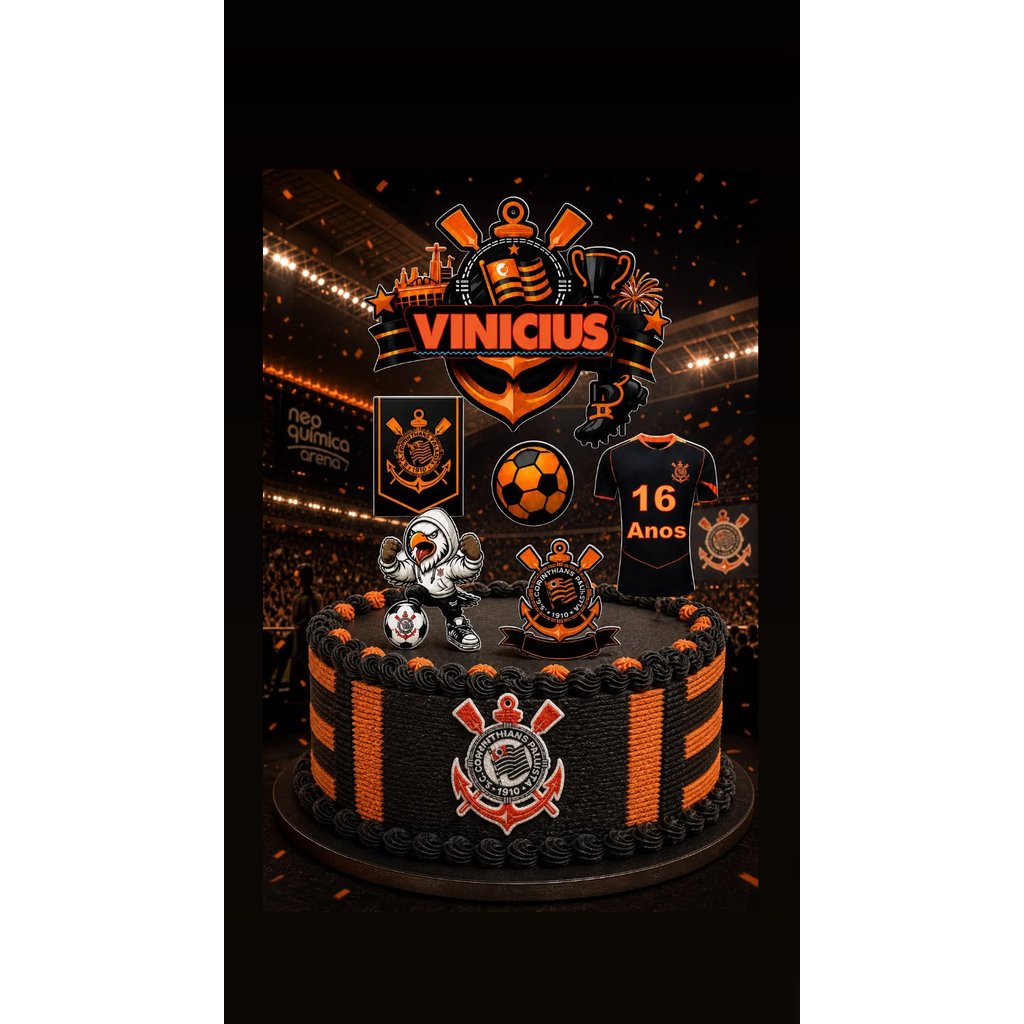 Topo de bolo Topper de aniversário Corinthians Timão