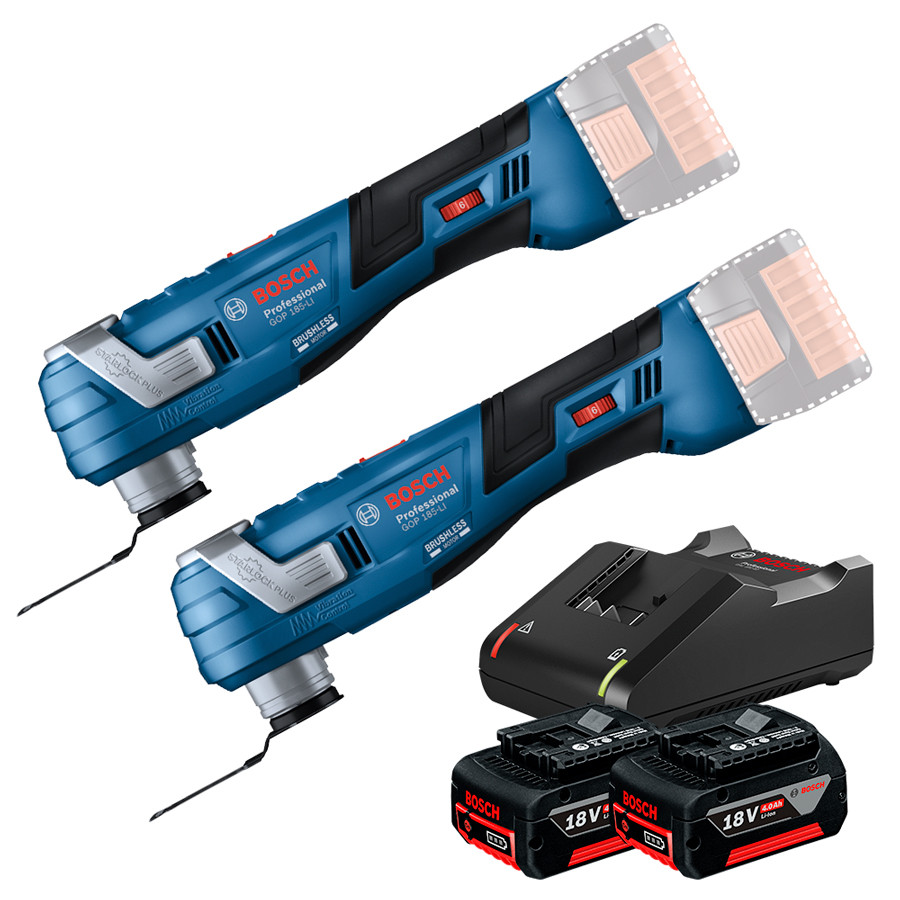 Kit com 2 Multicortadora Oscilante Motor Brushless GOP 185-LI + 2 Bateria 4Ah + Carregador Rápido Bosch