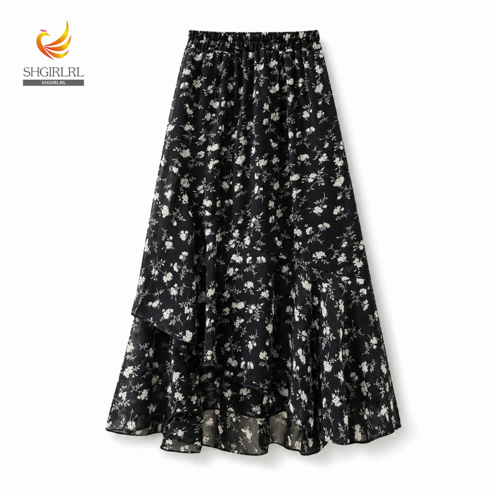 SHGIRLRL Saia De Cintura Alta , Evasê Slim Fit Em Tecido De Poliéster Plus Size De Verão