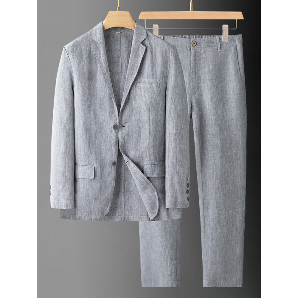 Terno de linho masculino terno de linho Casual negócios primavera outono estilo fino roupas de linho puro verão masculin
