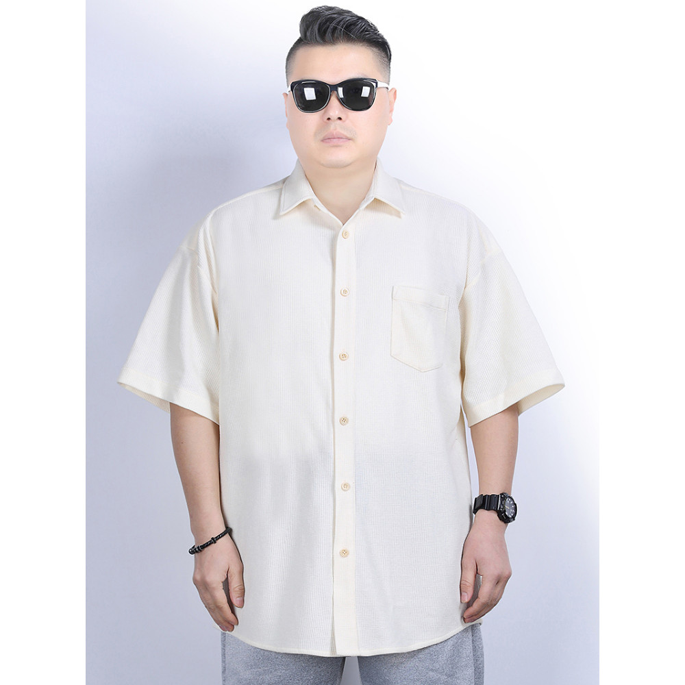 Solto Extra grande verão na moda gordo mais gordura plus Size masculino Waffle lapela camisa de manga curta C501