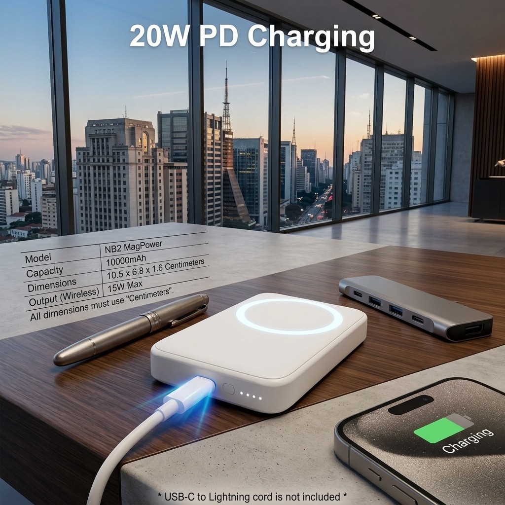 Carregador Sem Fio Magsafe Portatil Bateria Magnetica Fixacao Forte Power Bank Inducao 5000mah 10000mah Premium