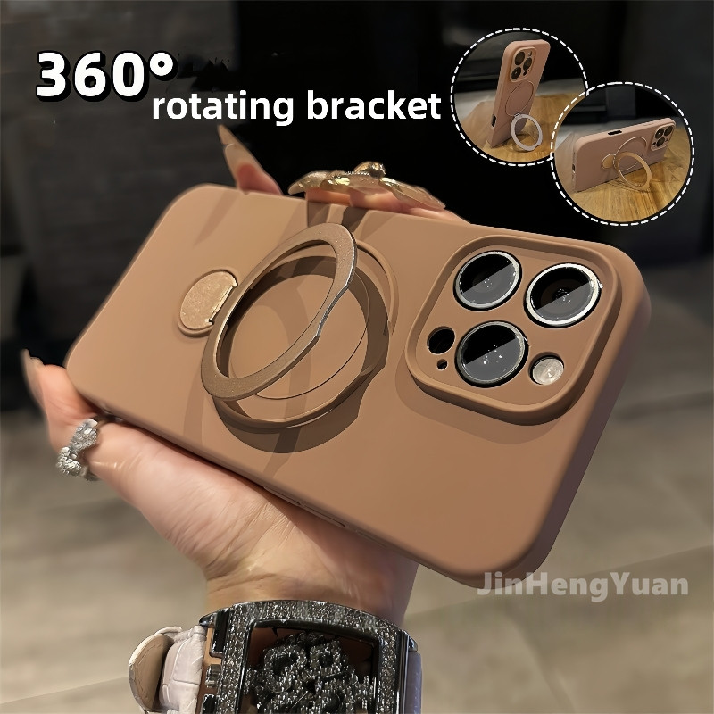 360 ° Capa De Cubo De Silicone Líquido Com Suporte Magnético Giratório Para IPhone 16 15 14 13 Pro Max Protetora À Prova