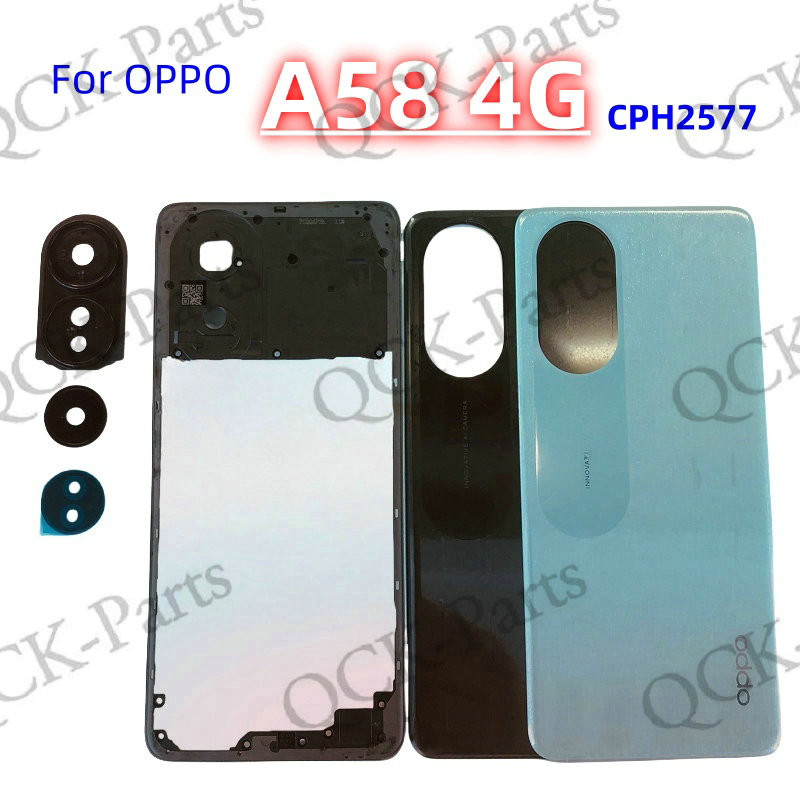 Para OPPO A58 4G CPH2577 Capa Traseira Quadro Médio Tampa Da Porta Bateria Caso Traseiro Volta Habitação LCD Peças De Re