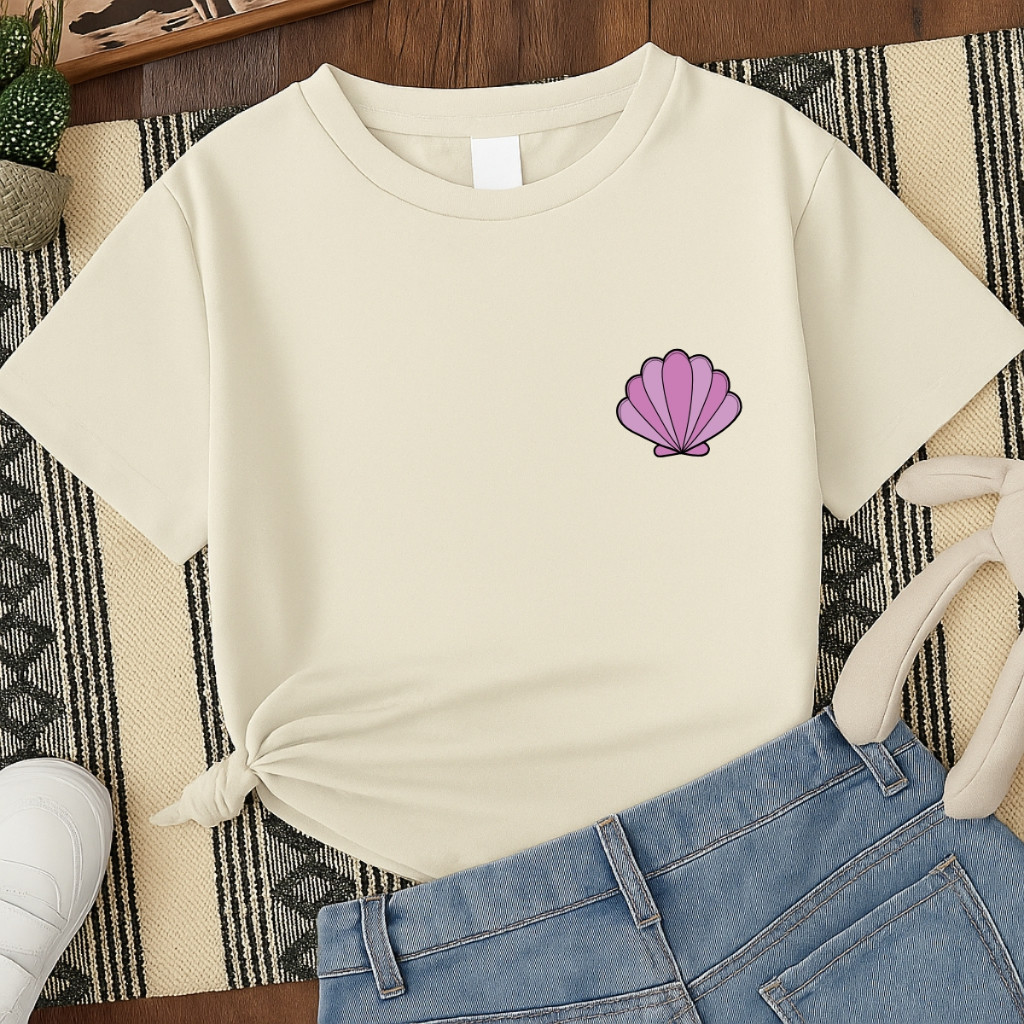Cropped Feminino Minimalista Concha | Algodão Pérola | Básico Casual Confortável
