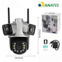 Câmera Segurança Externa 4K Wi-Fi 3 Lentes 180°, Zoom Ótico, IA Detecta Pessoa Animal , Visão Noturna, à Prova d'Água