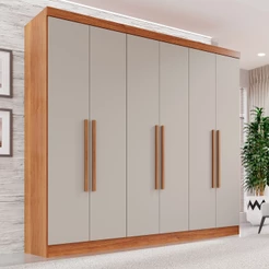 Guarda-roupa Casal 6 Portas 2 Gavetas França Cinamomo/Off White