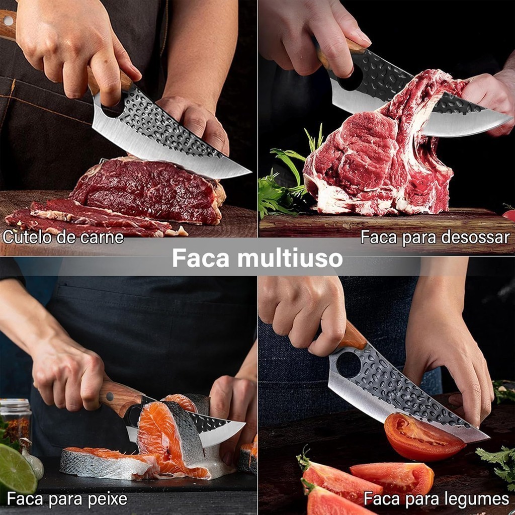 Faca Artesanal de Churrasco com Bainha Lâmina Afiada Madeira bainha protetora