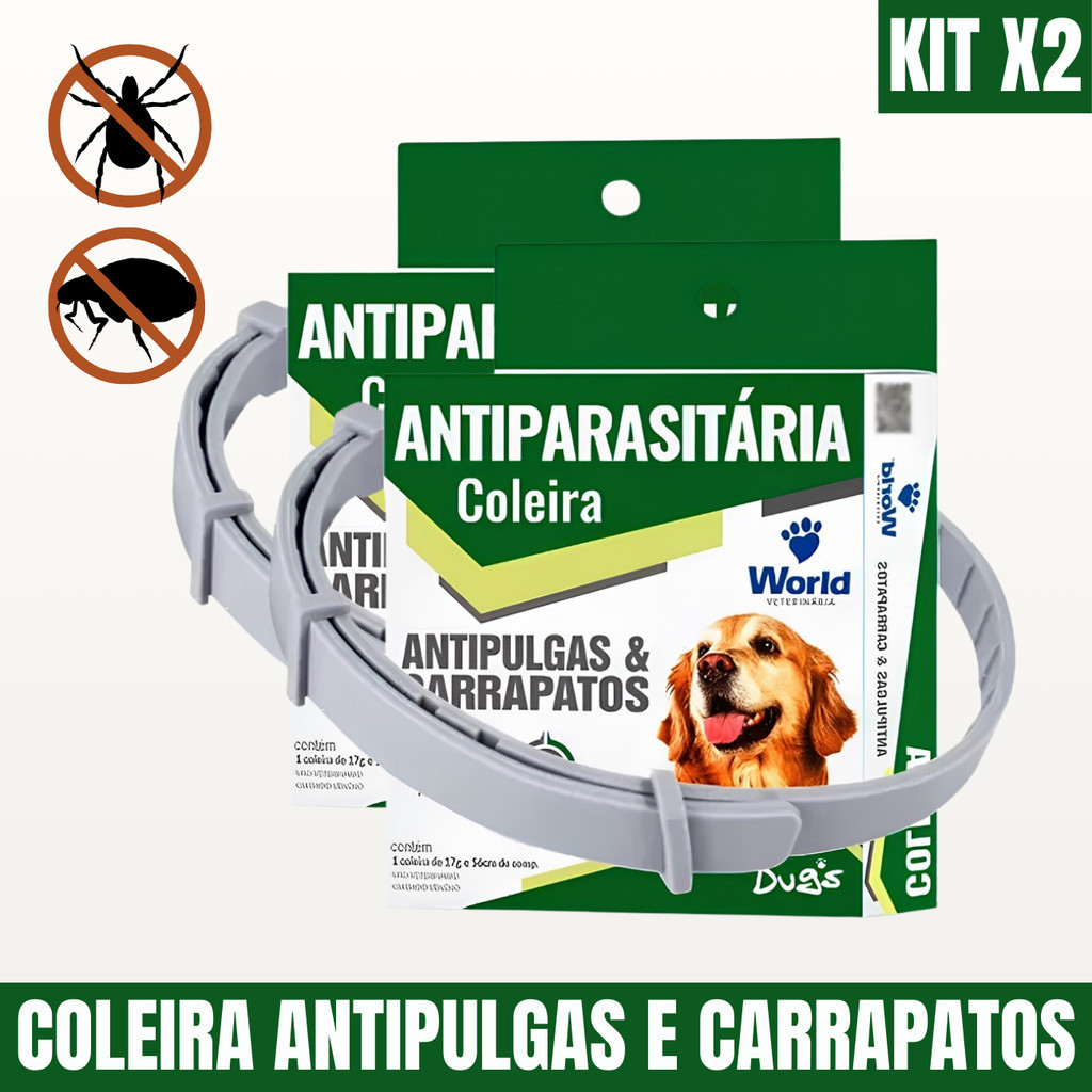 2 Coleiras Antipulgas e Carrapatos Antiparasitária Dugs Para Cães World em Oferta na Shopee