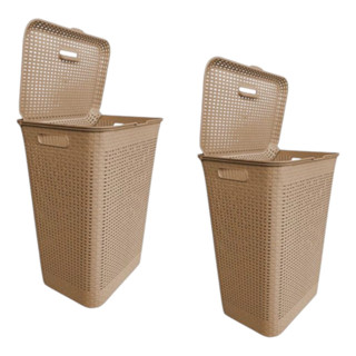 Kit Cesto De Roupas Plástico Organizador Com Tampa 72l em Oferta na Shopee