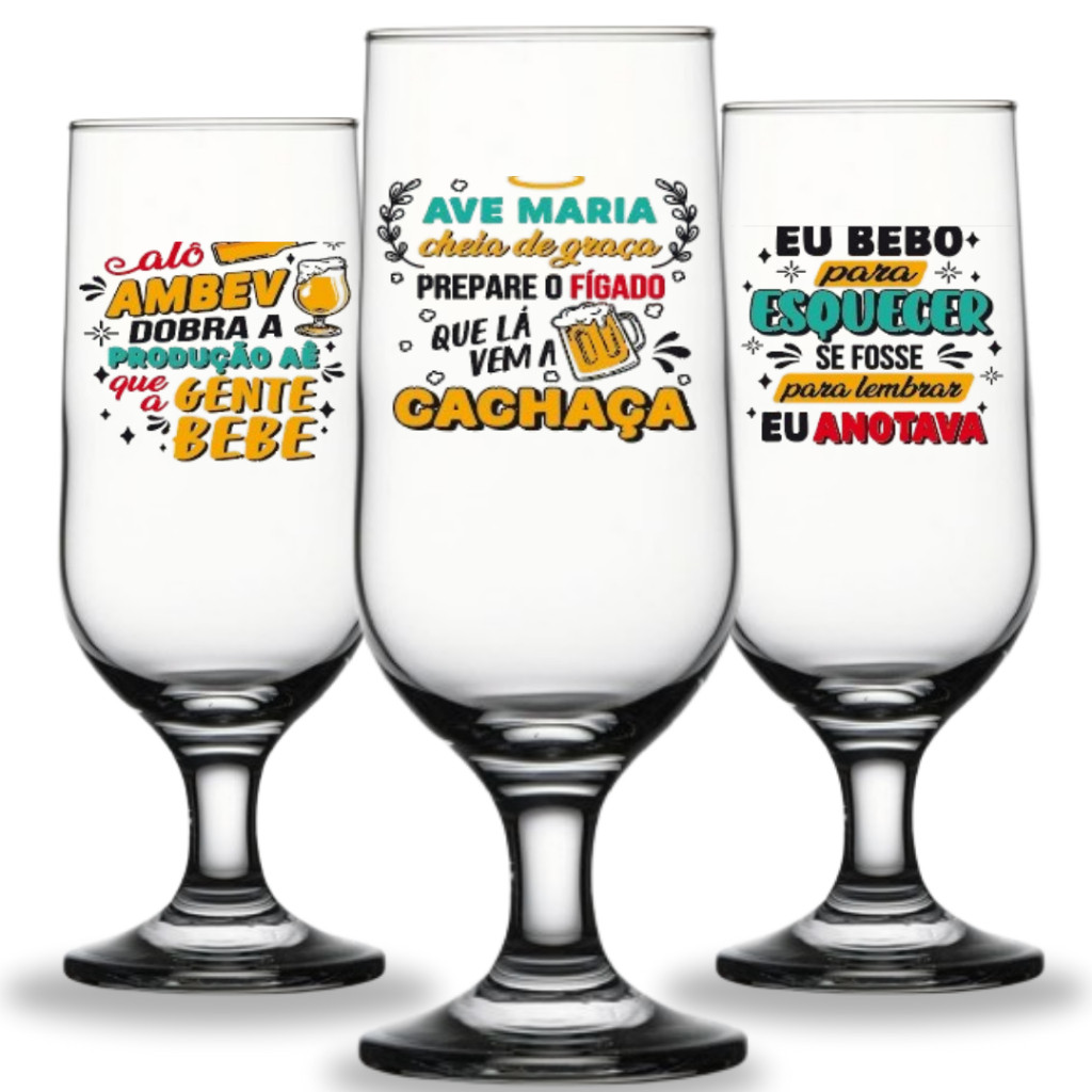 Taça Cerveja 350ml c/ Estampa Durável Decalque Forno - Presente Único (Adesivo Vitrificado)