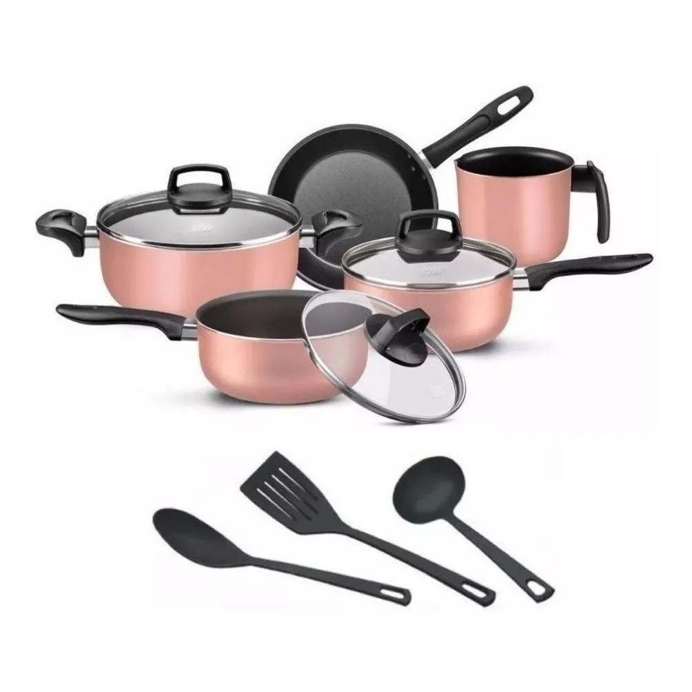 Conjunto de Panelas Rosé com 8 peças Antiaderente de verdade, estilo incrível. Aproveite o frete!