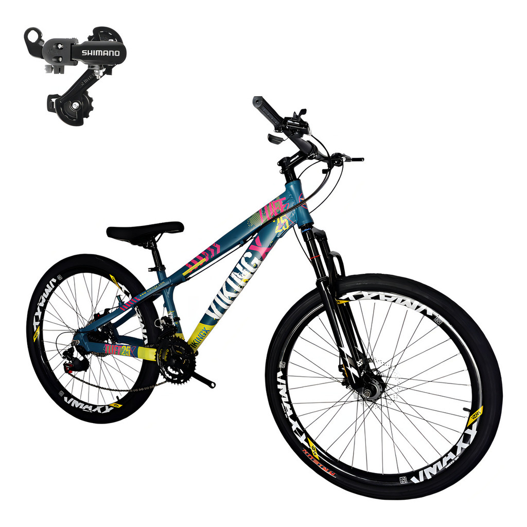Bicicleta 21v Vikingx 26 T25 Balão Flame Câmbio Tras Shimano Cor Azul Tamanho Do Quadro 13.5