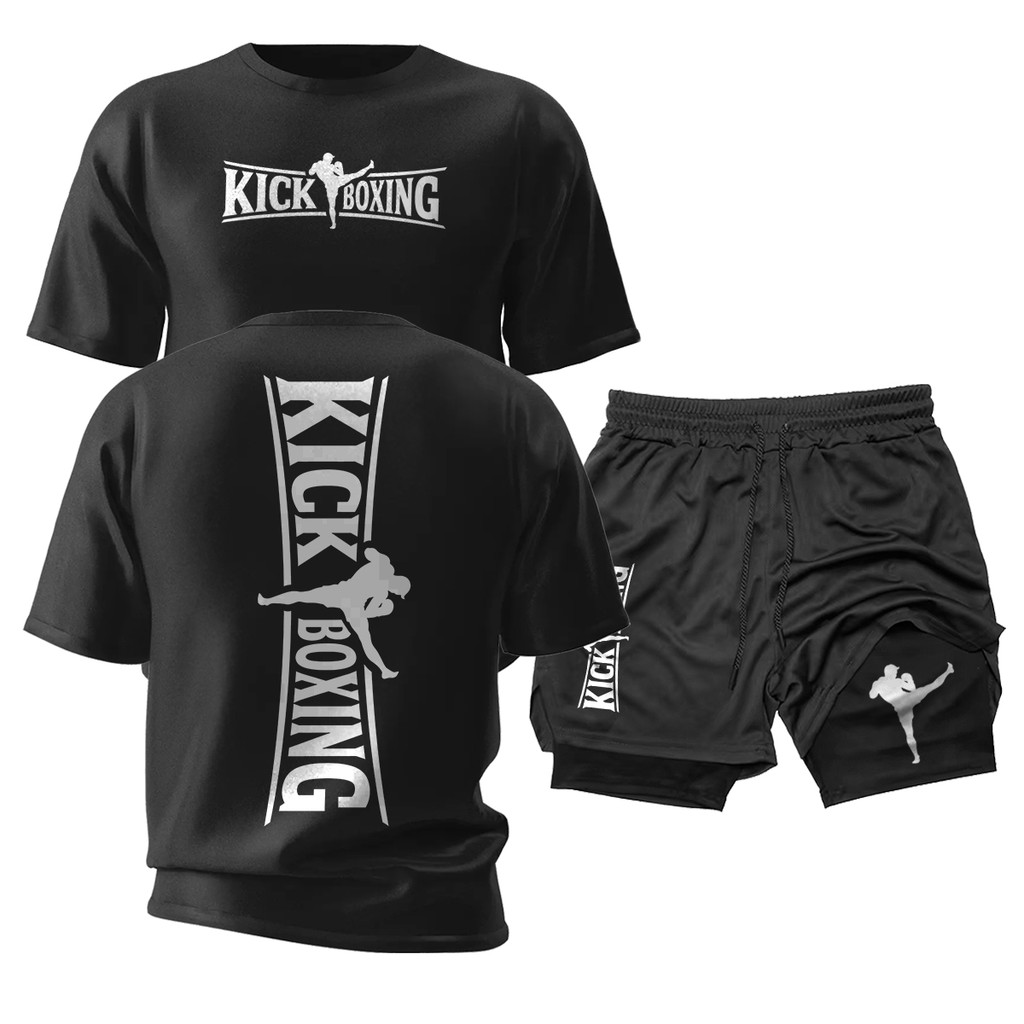Kit Camiseta Algodão Short Dry Fit Kickboxing Academia Treino MMA Luta Maestria