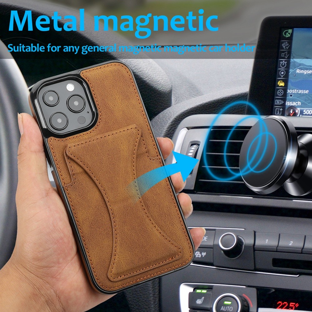 Dobrável Suporte Slot Para Cartão Caso De Couro iPhone 17 16 15 14 13 12 11 Pro Max 13 Mini XR X XS 7 8 Plus 16e 17 Ar C