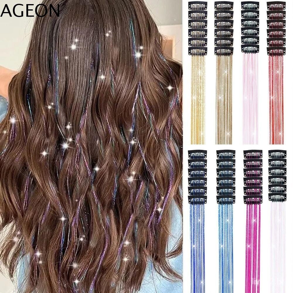 AGEON 6 Peças De Extensões De Cabelo Com Enfeites , Ferramentas Coloridas Para Trança , Brilho Longo E Brilhante