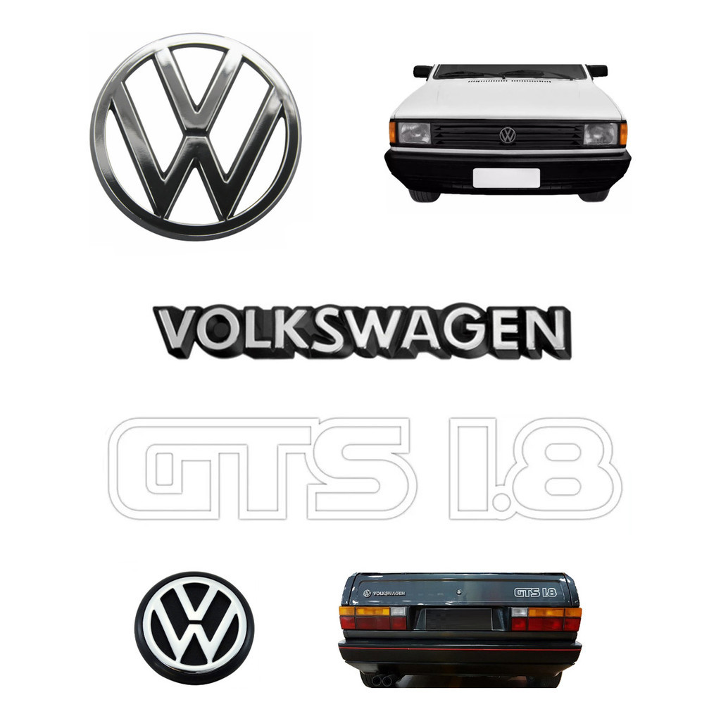 Kit Emblemas Vw + Volkswagen + Gts 1.8 Branco - Gol 87 À 90