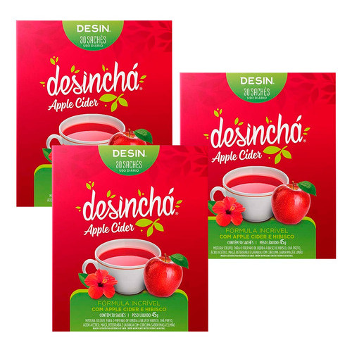 Kit 3 Chá Desinchá Apple Cider Suplemento 30 sachês
