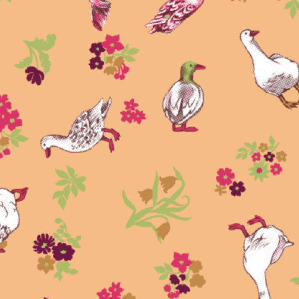 Tecido Tricoline Estampado Patos e Flores DIY Costura Patch Corte Artesanato Criatividade Pano