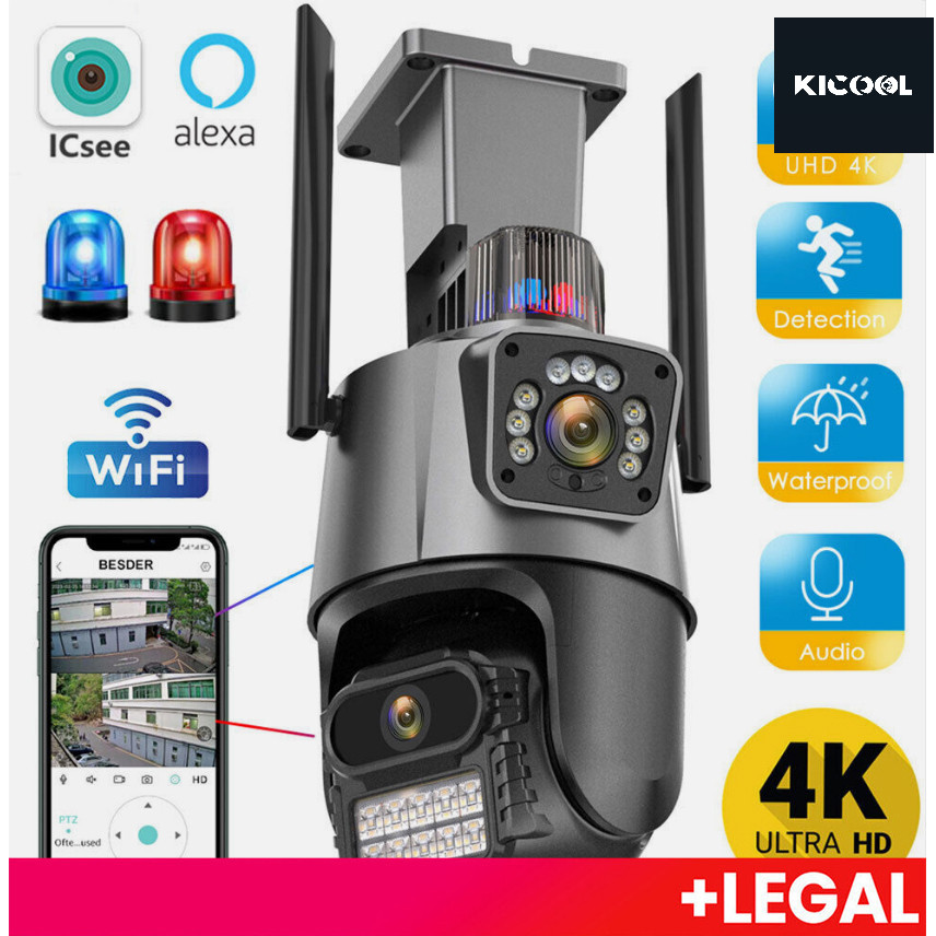 Camera Segurança Externa Lente Dupla 4k 6mp Sirene Policial, com sirene policia