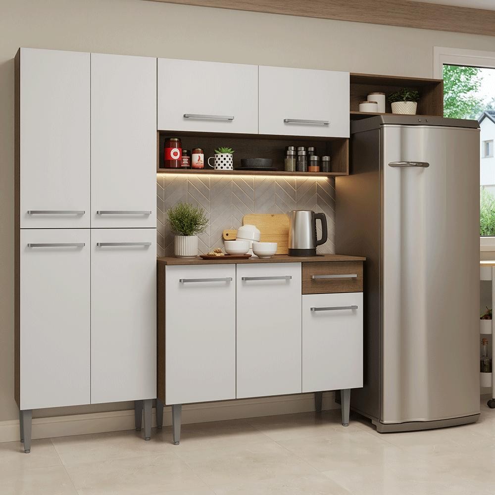 Armário de Cozinha Completa 229cm Rustic/Branco Emilly Madesa 016