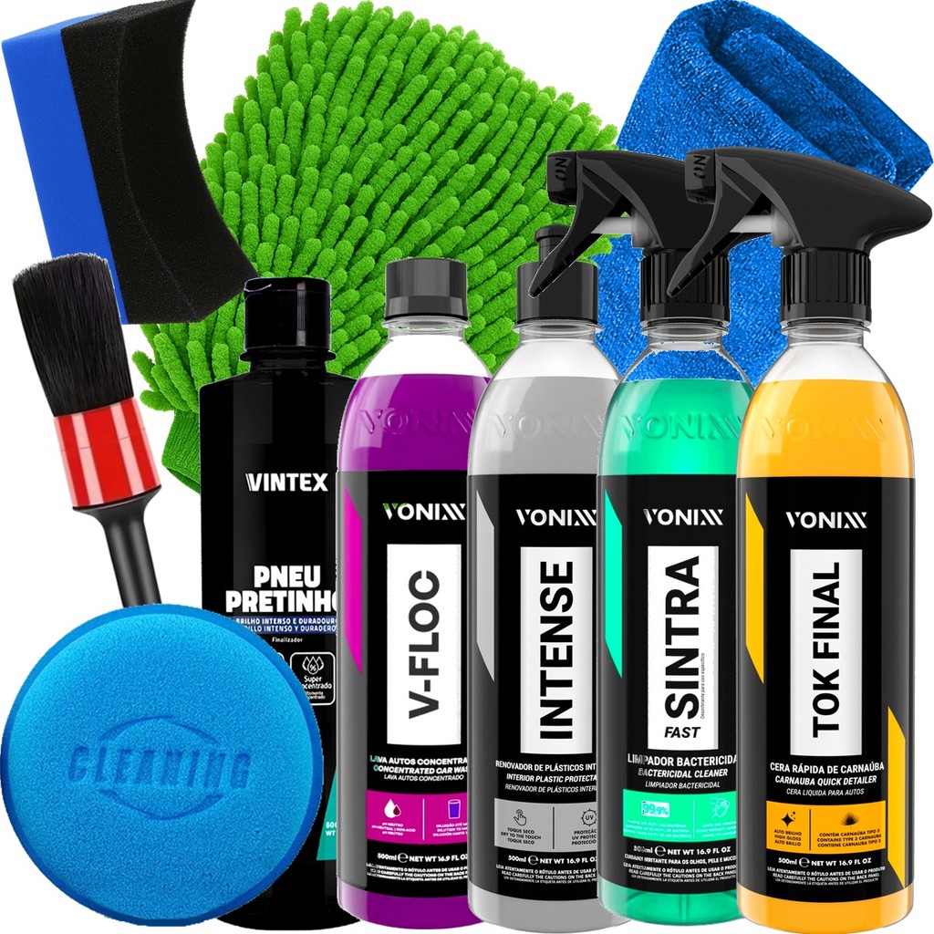 Kit Lavagem Shampoo v-floc Cera Tok Final Intense Sintra Fast pneu pretinho Vonixx