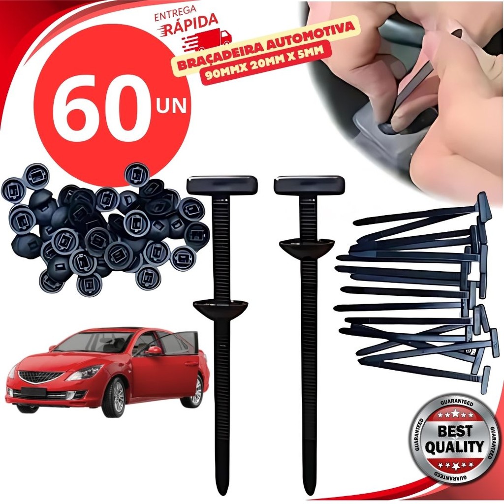 Kit 60/40/20 Abraçadeira de Nylon Plástica Automática Universal Fixador Multiuso Fivela Carro Moto Casa