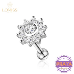 Piercing Minibarbell Prata 925 Flor Zircônia Cravejada Labret Helix Tragus Conch Nariz Boca-Medusa De Orelha