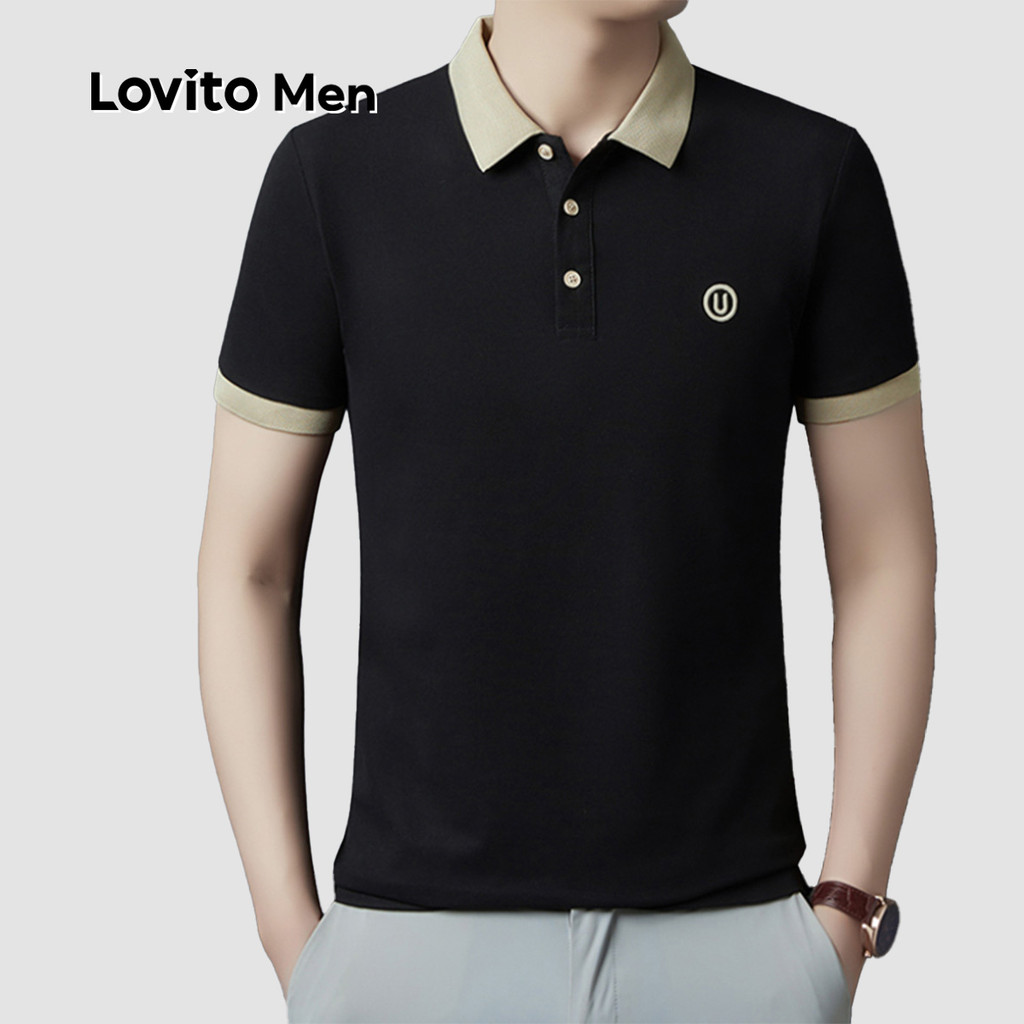 (NEW) Lovito Camisa Polo Casual com Bordado em Bloco de Cores para Primavera/verão para homens LNE118025 em Oferta na Shopee