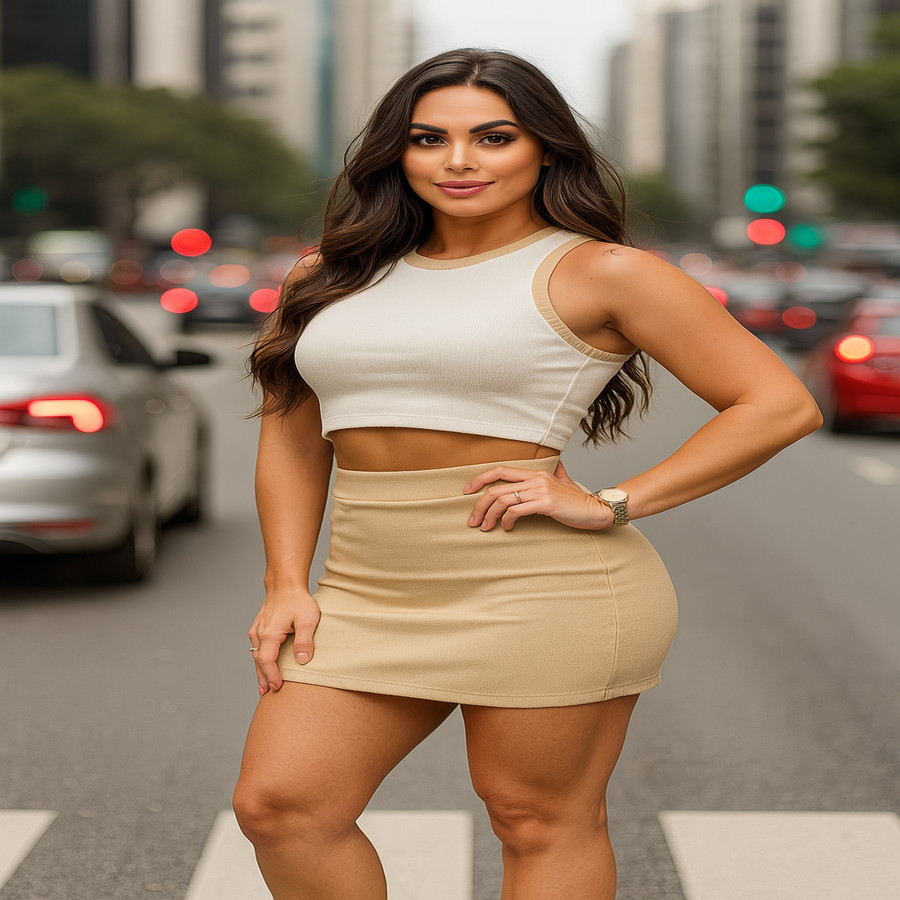 Conjunto Ella Feminino Cropped Bicolor Ribana + Saia Ribana