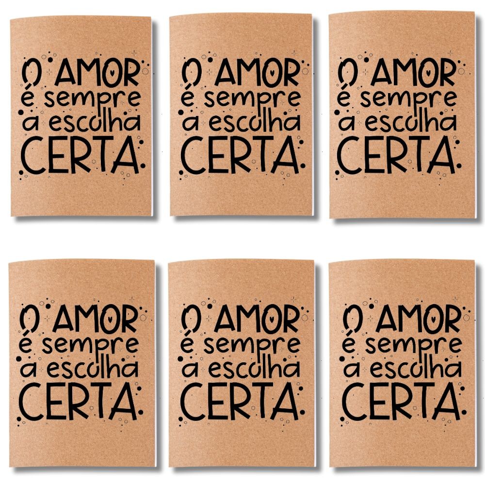 Kit 6x Cadernetas Amor Escolha Certa Capa Kraft Flex 40 Pag A5