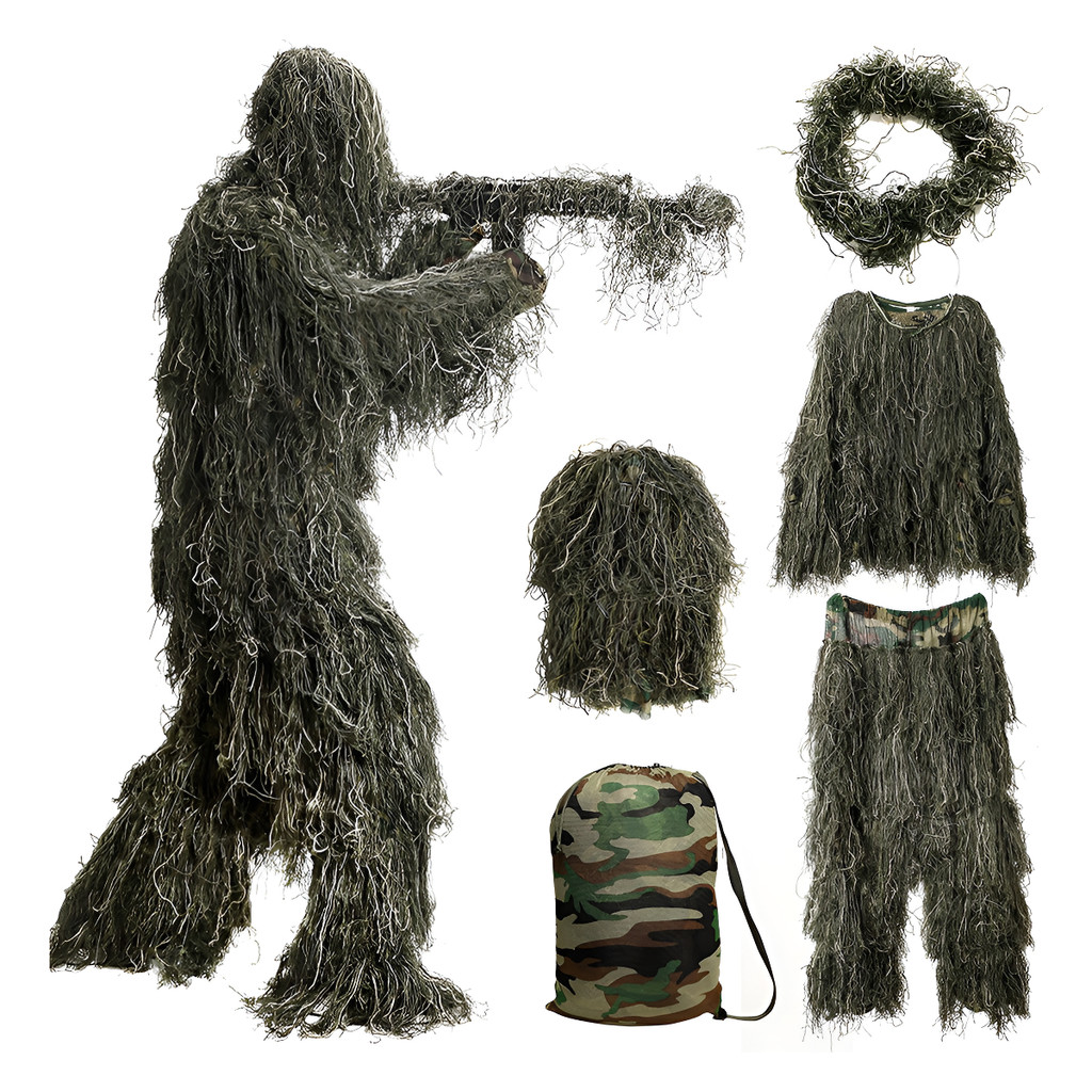 Roupa Sniper Ghillie Suit 3d Caça Airsoft Folha Camuflada